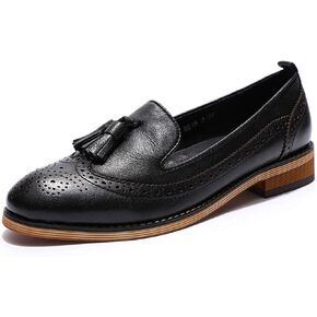 Mona flying Women's Leather Tassel Loafer Slip on Wingtip Brogue Dress Casual Flat Office Work Shoes for Ladies