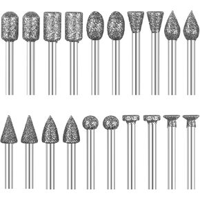 1/8 Shank Diamond Grinding Burr Drill Bit, 20pcs 50# Various Shape Rotary Bit Mounted Points Bit Universal Fitment Rotary Tool Accessories for Stone Carving, DIY,Polishing, Engraving
