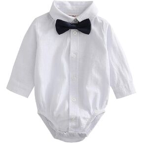 MOMOLAND Infant Baby Boys Woven Button Up Bodysuit Shirt With Bow Tie in Saudi Arabia