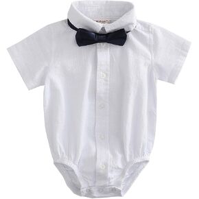 MOMOLAND Infant Baby Boys Woven Button Up Bodysuit Shirt With Bow Tie
