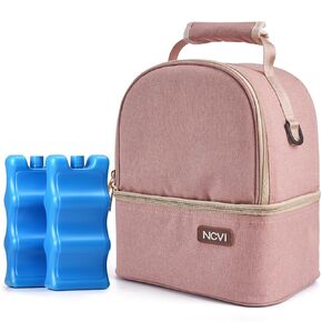 NCVI Breastmilk Cooler Bag with 2 Ice Pack, Breast Pump Bag with Cooler Fits 6 Bottles, Double Layer Breast Milk Baby Bottle Cooler Bag, for Travel, Nursing Mom Daycare, Work, Picnic (Pink)