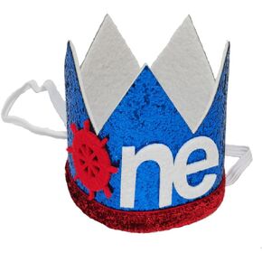 Baby one Birthday Crown,Baby Boy One Birthday Rudder Crown Hat for Birthday Photo Props,One Baby Birthday Party Decoration Nautical Theme Birthday Supplies