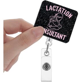 Lactation Consultant Badge Reels Retractable Glitter with Clip, Funny Breastfeeding Mom Badge Holder for Lactation Specialist NICU IBCLC Midwife Baby Nurse Pediatric, Labor and Delivery Gifts