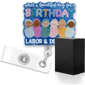 ERHACHAIJIA What A Beautiful Day Retractable Black Glitter Badge Reel with Alligator Clip, Funny Labor & Delivery Baby ID Card Badge Holder Gift for Nurses Doctors RN EN L&D OB NICU Nurse OBGYN