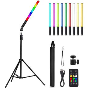 RGB Handheld LED Video Light, Wand Stick Photography Light 9 Colors with 68" to 78.7" Tripod & Remote Control, Adjustable 3200K-5600K