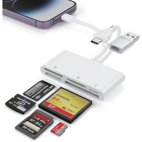 5 in 1 Multi Memory Card Reader Adapter for iPhone/MacBook/Andriod, SD/TF/CF/MS/XD Card Reader Universal Reader XD Picture Card Reader with Lightning/USB/USB-C Reader for Motorola/iPhone 15/Samsung