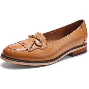 Mona flying Women's Leather Tassel Loafer Dress Casual Slip on Flat Office Work Shoes for Ladies
