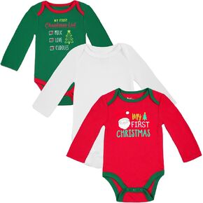 Christmas Baby Long Sleeve Onesies, Unisex Baby 3-Pack Long Sleeve Bodysuits, Baby Girl Clothes for Christmas