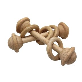 2pcs Beech Wood Ring Rattle Teether Chew Wooden Beads Rattling Teething Gym Montessori Toys Educational Grasp Rattle