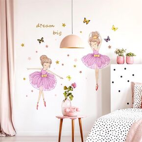 Lovely Dancing Pink Ballet Girl Wall Stickers, sacinora DIY Art Wall Decals Removable Vinyl Peel and Stick for Nursery Kids Baby Living Room Children's Room Bedroom Decorations