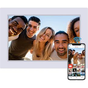 8.7-inch WiFi Digital Photo Frame, Electronic Picture Frame WiFi with app, Touch Screen Display, 16GB Memory, Slide Show, Effortless Setup, Wall Mountable (White)