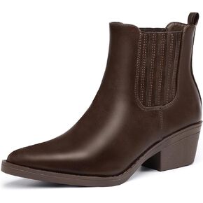 IDIFU IN2 Women's Chelsea Boots Pointed Toe Ankle Booties Low Short Chunky Block Heel Fall Boots Slip On Dress Boots for Women Ladies Comfy Casual Comfortable Cute Elastic Boots