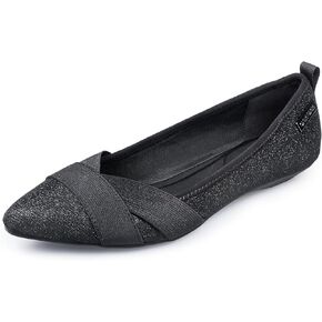 GAWBAW Women's Pointed Toe Flats with Glitter Comfortable Working Flats Low Wedge Casual Dressy Flat Shoes for Women
