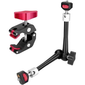 HEMMOTOP Magic Arm Camera Mount 11'' Max. Payload 5.5 LBS, Adjustable Articulating Arm and Super Clamp with Anti-Twist Pins, Rotatable Pads, Friction Arm for Monitor, LED Light, Camera Video Rig MS02