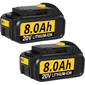 2 Pack 8.0Ah Replace Battery Compatible for DeWalt 20V Battery DCB200 DCB204 DCB206 DCB206-2 DCB201 DCB203 DCB181 DCB180 DCD/DCF/DCG 20 Volt Battery