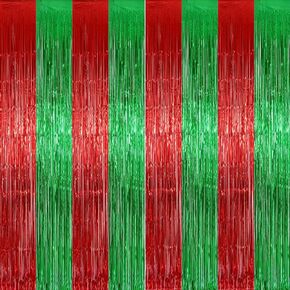 2 Pack 3.2ft x 9.8ft Christmas Metallic Foil Fringe Curtain, Red Green Tinsel Curtains Streamer Large Party Photo Booth Props Backdrops for Happy New Year Birthday Wall Door Indoor Outdoor Decorations