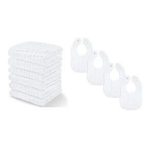 Comfy Cubs Baby Washcloths and Muslin Baby Bibs Bundled