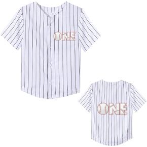 Mowbeat Stripe Baby Baseball Jersey One Print 1 Year Old Birthday Shirt 1st Infant Toddler Button Tee Shirt