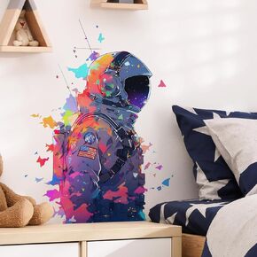 Astronaut Silhouette Wall Stickers with Colorful Smoke Nursery Wall Decals for Kid Boy Baby Removable Peel and Stick Wall Art Home Decor Decoration for Classroom Preschool Living Room Bedroom
