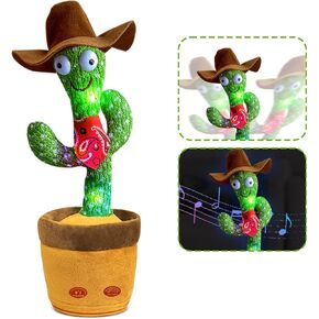 Dancing Cactus, Talking Cactus Toy, Sunny The Cactus Toy Repeats What You Say Electronic Dancing Cactus with Lighting Recording Mimicking Cactus Toy, Electronic Plush Singing Toy for Kids (Cowboy)