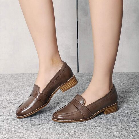 Mona flying Women's Leather Dress Penny Loafers Slip On Flats Office Ladies Casual Shoes in Saudi Arabia