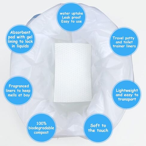Disposable Potty Chair Liners with Drawstring for Universal Potty Training Toilet Seat, Toddler Portable Outdoors Travel Toilet Liners with Super Absorbent Pad - 60 Pack in Saudi Arabia