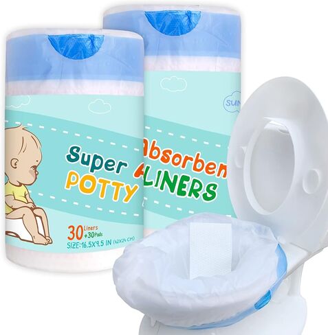 Disposable Potty Chair Liners with Drawstring for Universal Potty Training Toilet Seat, Toddler Portable Outdoors Travel Toilet Liners with Super Absorbent Pad - 60 Pack in Saudi Arabia