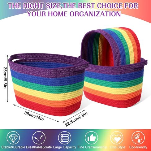 6 عبوات من سلال الحبال المنسوجة للتخزين، سلال تخزين من الحبال القطنية للبطانيات، سلة منسوجة للمجلات، ألعاب الأطفال، صناديق تخزين الحضانة لتخزين الفصول الدراسية، غرفة المعيشة، مقاس 15 × 9 (قوس قزح) in Kuwait