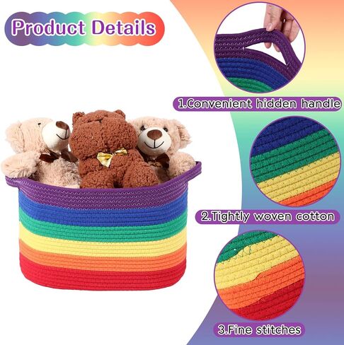 6 عبوات من سلال الحبال المنسوجة للتخزين، سلال تخزين من الحبال القطنية للبطانيات، سلة منسوجة للمجلات، ألعاب الأطفال، صناديق تخزين الحضانة لتخزين الفصول الدراسية، غرفة المعيشة، مقاس 15 × 9 (قوس قزح) in Kuwait