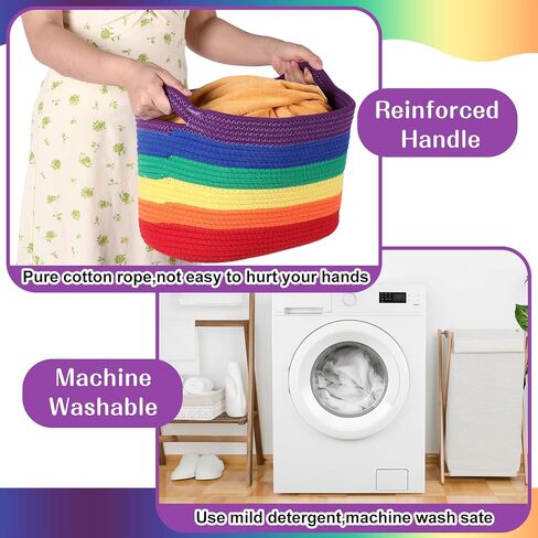 6 عبوات من سلال الحبال المنسوجة للتخزين، سلال تخزين من الحبال القطنية للبطانيات، سلة منسوجة للمجلات، ألعاب الأطفال، صناديق تخزين الحضانة لتخزين الفصول الدراسية، غرفة المعيشة، مقاس 15 × 9 (قوس قزح) in Kuwait