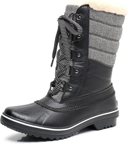 GAWBAW Women's Mid-Calf Waterproof Winter Snow Boots - Warm Faux Fur Lined Duck Boots Cold Weather Lace Up Fashion Boots in Kuwait