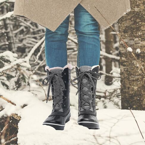 GAWBAW Women's Mid-Calf Waterproof Winter Snow Boots - Warm Faux Fur Lined Duck Boots Cold Weather Lace Up Fashion Boots in Kuwait