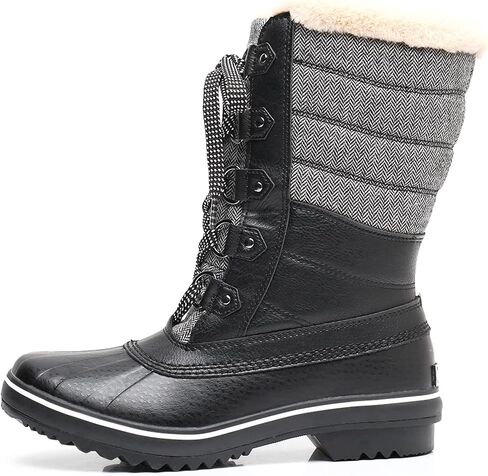 GAWBAW Women's Mid-Calf Waterproof Winter Snow Boots - Warm Faux Fur Lined Duck Boots Cold Weather Lace Up Fashion Boots in Kuwait