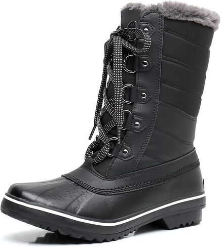 GAWBAW Women's Mid-Calf Waterproof Winter Snow Boots - Warm Faux Fur Lined Duck Boots Cold Weather Lace Up Fashion Boots in Kuwait