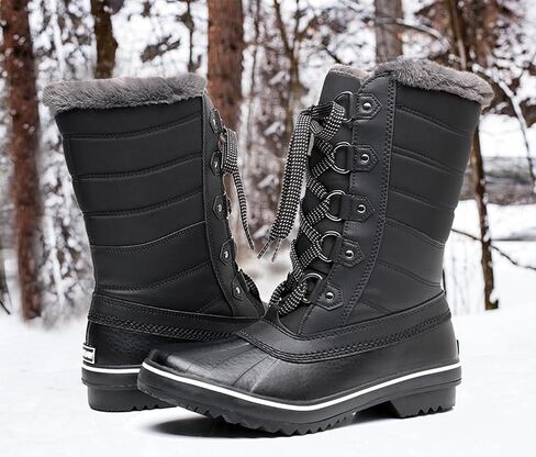 GAWBAW Women's Mid-Calf Waterproof Winter Snow Boots - Warm Faux Fur Lined Duck Boots Cold Weather Lace Up Fashion Boots in Kuwait