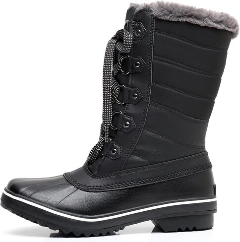 GAWBAW Women's Mid-Calf Waterproof Winter Snow Boots - Warm Faux Fur Lined Duck Boots Cold Weather Lace Up Fashion Boots in Kuwait