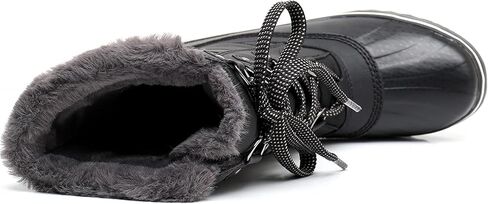 GAWBAW Women's Mid-Calf Waterproof Winter Snow Boots - Warm Faux Fur Lined Duck Boots Cold Weather Lace Up Fashion Boots in Kuwait
