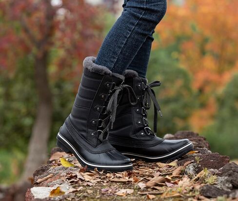 GAWBAW Women's Mid-Calf Waterproof Winter Snow Boots - Warm Faux Fur Lined Duck Boots Cold Weather Lace Up Fashion Boots in Kuwait