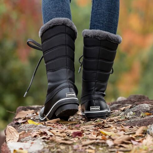 GAWBAW Women's Mid-Calf Waterproof Winter Snow Boots - Warm Faux Fur Lined Duck Boots Cold Weather Lace Up Fashion Boots in Kuwait