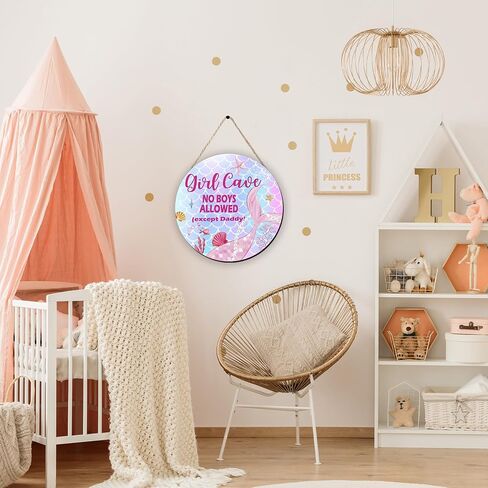 Girl Cave Sign Nursery Decor, Mermaid Room Decor for Baby Girls Bedroom, Wooden Little Baby Girl Nursery Wall Decor, Pink Purple Nursery Decor in Saudi Arabia
