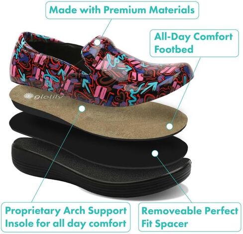 Glolily Kate Women's Slip-On Shoe - Professional Lightweight Extra Cushion, Slip-Resistant Work Shoe with Removeable Supportive Orthothic Arch Support Footbed in Kuwait