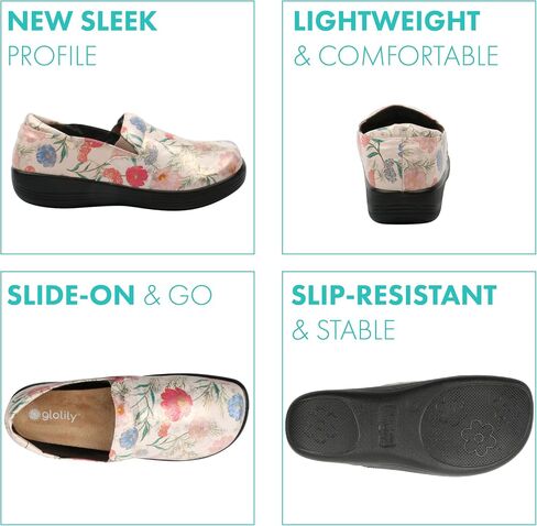 Glolily Kate Women's Slip-On Shoe - Professional Lightweight Extra Cushion, Slip-Resistant Work Shoe with Removeable Supportive Orthothic Arch Support Footbed in Kuwait