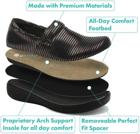 حذاء Glolily Kate النسائي سهل الارتداء - وسادة إضافية احترافية خفيفة الوزن، حذاء عمل مقاوم للانزلاق مع وسادة قدم داعمة قابلة للإزالة لدعم قوس القدم in Kuwait