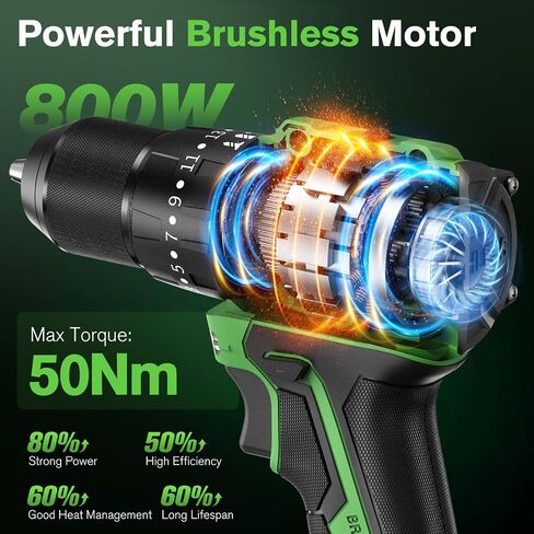 Ginour 21V Brushless Cordless Drill Set Power Drill Set with 2 Batteries and Charger, 23+3 Torque, Brushless Electric Drill Driver Hammer Impact Drill Set, 3/8-Inch Keyless Chuck, 2 Variable Speed in Saudi Arabia