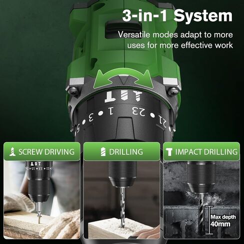 Ginour 21V Brushless Cordless Drill Set Power Drill Set with 2 Batteries and Charger, 23+3 Torque, Brushless Electric Drill Driver Hammer Impact Drill Set, 3/8-Inch Keyless Chuck, 2 Variable Speed in Saudi Arabia