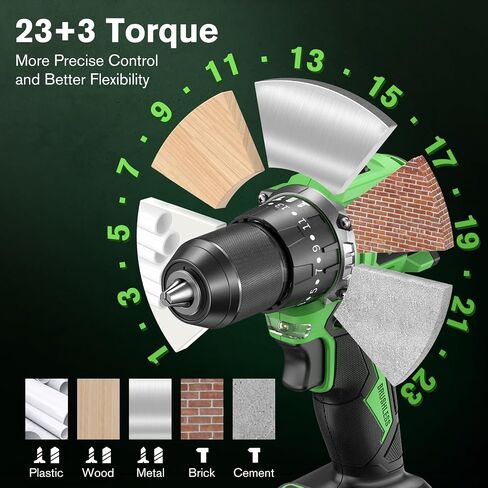 Ginour 21V Brushless Cordless Drill Set Power Drill Set with 2 Batteries and Charger, 23+3 Torque, Brushless Electric Drill Driver Hammer Impact Drill Set, 3/8-Inch Keyless Chuck, 2 Variable Speed in Saudi Arabia