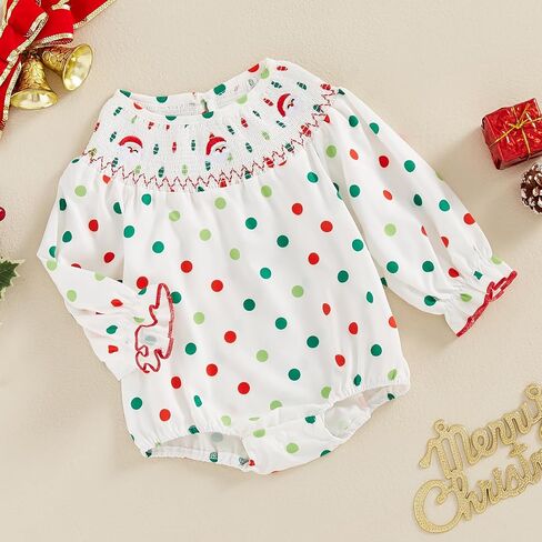 Engofs Baby Girl Christmas Outfit Toddler Long Sleeve Embroidery Smocked Romper in Kuwait