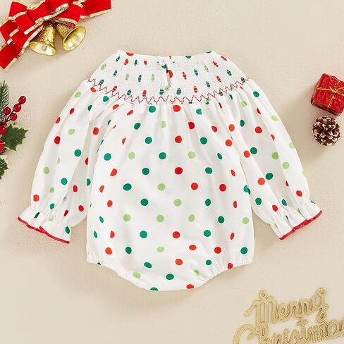 Engofs Baby Girl Christmas Outfit Toddler Long Sleeve Embroidery Smocked Romper in Kuwait