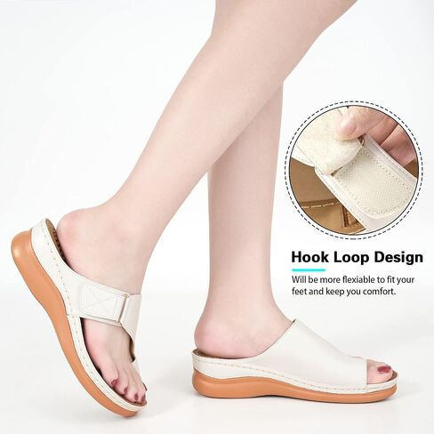 صنادل Aomigoct للنساء أحذية بكعب عريض: صنادل مريحة لتقويم العظام قابلة للتعديل للنساء، شبشب صيفي أنيق، حلقة خطافية للمشي كاجوال in Kuwait