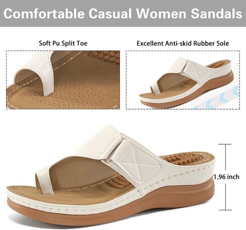 صنادل Aomigoct للنساء أحذية بكعب عريض: صنادل مريحة لتقويم العظام قابلة للتعديل للنساء، شبشب صيفي أنيق، حلقة خطافية للمشي كاجوال in Kuwait